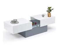 IDMarket - Mesa baja corredera rectangular Marta madera gris y bandeja blanca
