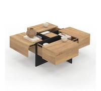 IDMarket - Mesa baja cuadrada Talia con cajones, madera y negro