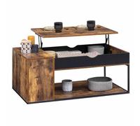 IDMarket - Mesa baja elevable Chicago maletero efecto envejecido | Rectangular, 100 cm, madera efecto envejecido y negro, diseño industrial
