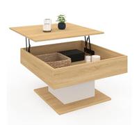 IDMarket - Mesa baja elevable Eden cuadrada madera y blanco