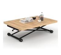 IDMarket - Mesa Baja Extensible y Abatible en Mesa de Comedor Rectangular ALTURA Madera y Negro Diseño Industrial