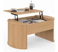 IDMarket - Mesa baja ovalada con tapa elevable DIVIA 100 cm, madera de haya, diseño redondeado