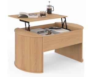 IDMarket - Mesa baja ovalada con tapa elevable DIVIA 100 cm, madera de haya, diseño redondeado