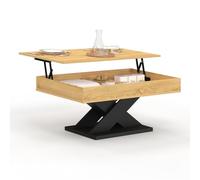 IDMarket - Mesa baja rectangular Alicia con bandeja abatible de madera y pata negra
