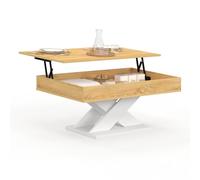 IDMarket - Mesa baja rectangular Bandeja elevable Alicia Madera y Pie Blanco