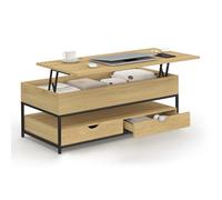 IDMarket - Mesa baja rectangular con 2 cajones, diseño industrial