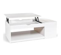 IDMarket - Mesa baja rectangular ELEA con maletero de madera, color blanco