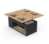 IDMarket - Mesa baja rectangular elevable convertible en mesa de comedor ELEA madera negra y forma de haya