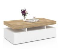 IDMarket - Mesa baja rectangular Elsa de 2 cajones en madera blanca con bandeja estilo haya