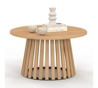 IDMarket - Mesa baja redonda Carmen 70 cm pie madera de lamas y bandeja madera