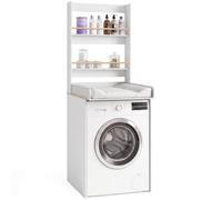 IDMarket - Mesa cambiador superior para lavadora ámbar | Compatible con lavadora y secadora, 1 cambiador extraíble y 2 estantes, forma de haya y blanco