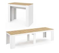 IDMarket - Mesa consola extensible Orlando para 14 personas, 300 cm, color blanco y estilo haya
