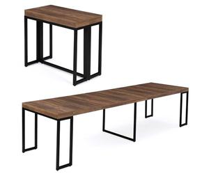 IDMarket - Mesa consola extensible Toronto para 14 personas, 300 cm, madera oscura, diseño industrial