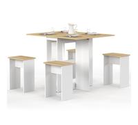 IDMarket - Mesa consola plegable EDI para 2-4 personas en madera blanca y tablero de haya con 4 taburetes