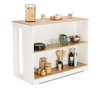 IDMarket - Mesa de Bar îlot Juno de Madera Blanca con Tablero de imitación de haya