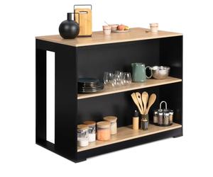 IDMarket - Mesa de bar isla Juno de madera negra y tablero de madera en imitación de haya