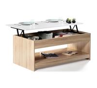 IDMarket - Mesa de café, tablero plegable, rectangular, SOA, madera, imitación de haya, placa blanca