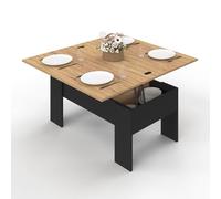 IDMarket - Mesa de centro con tablero elevable rectangular Tara madera negra e imitación haya