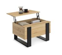 IDMarket - Mesa de centro cuadrada con tablero elevable 70 cm Phoenix madera y negro