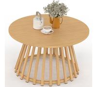 IDMarket - Mesa de centro de jardín redonda 70 cm SOLAL con patas de metal efecto madera