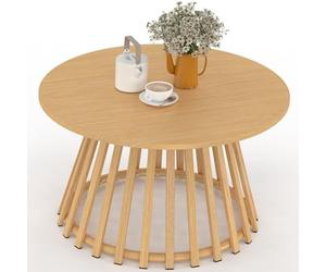 IDMarket - Mesa de centro de jardín redonda 70 cm SOLAL con patas de metal efecto madera