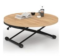 IDMarket - Mesa de centro extensible a una mesa redonda mesa de comedor ALTURA en imitación de haya pie negro diseño industrial