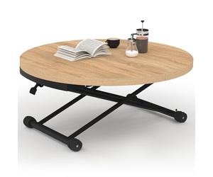 IDMarket - Mesa de centro extensible a una mesa redonda mesa de comedor ALTURA en imitación de haya pie negro diseño industrial