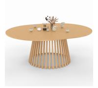 IDMarket - Mesa de comedor de jardín redonda SOLAL extensible 160-200 cm 6-10 personas con patas de metal efecto madera