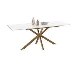 IDMarket - Mesa de Comedor Extensible Rectangular Alix 6-10 Personas Pata de araña de latón Tablero Efecto mármol dorado Alaska 160-200 cm