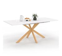 IDMarket - Mesa de comedor extensible rectangular Alix 6-10 personas Pie araña madera y bandeja blanca Gisele 160-200 cm