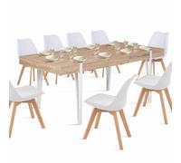 IDMarket - Mesa de comedor extensible rectangular Austria 6-10 personas de madera con pedestal blanco 160-200 cm