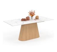 IDMarket - Mesa de comedor extensible rectangular Rhonda 6-10 personas Bandeja mármol blanco Alaska y madera de haya 160-200 cm