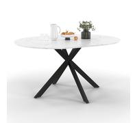 IDMarket - Mesa de comedor extensible redonda Alix 4-8 personas, pie araña negro, bandeja efecto mármol blanco Alaska 110-150 cm