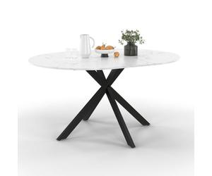 IDMarket - Mesa de comedor extensible redonda Alix 4-8 personas, pie araña negro, bandeja efecto mármol blanco Alaska 110-150 cm