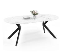 IDMarket - Mesa de comedor extensible, redonda, Alix, para 4-10 personas, base de araña, color negro, tablero con efecto de mármol, color blanco, Alaska, 110-200 cm