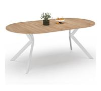 IDMarket - Mesa de comedor extensible, redonda, Alix, para 4-10 personas, base en forma de pata de araña, madera y blanco, 110 - 200 cm