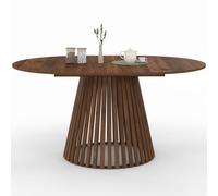 IDMarket - Mesa de comedor extensible redonda Carmen 110-150 cm, lamas de nogal