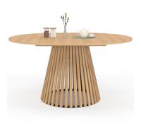 IDMarket - Mesa de comedor extensible redonda Carmen 4-8 personas, pie de madera de lamas y bandeja de madera, 110-150 cm