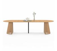 IDMarket - Mesa de comedor extensible redonda Carmen para 4-12 personas, base de madera de listones y tablero de madera, 110-300 cm