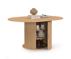 IDMarket - Mesa de comedor extensible redonda Juliette para 4-8 personas, pie de lamas con almacenamiento 110-150 cm