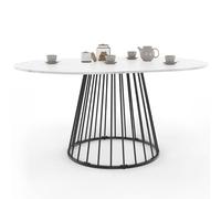 IDMarket - Mesa de comedor extensible redonda Yuna 4-8 personas, bandeja efecto mármol, blanco Alaska y negro, 110-150 cm
