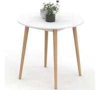 IDMarket - Mesa de comedor fija redonda Angela 80 cm blanco y madera | Capacidad para 4 personas