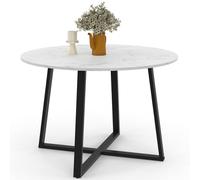 IDMarket - Mesa de comedor fija redonda Selma 4-6 personas Bandeja efecto mármol blanco Alaska y negro 110 cm