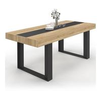 IDMarket - Mesa de comedor rectangular Phoenix 8 plazas de madera y negro con banda central negra 200cm
