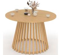 IDMarket - Mesa de comedor redonda de jardín SOLAL 120 cm para 6 personas con pie de listones de metal en imitación de madera