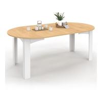 IDMarket - Mesa de comedor redonda extensible DONA 4-10 personas blanco madera de haya 110-200 cm