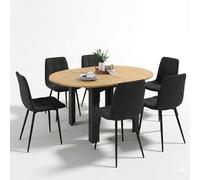 IDMarket - Mesa de comedor redonda extensible Dona negra con tablero efecto haya 110-150 cm y 6 sillas Mila de terciopelo negro
