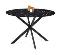 IDMarket - Mesa de comedor redonda para 6 personas ALIX con pata de araña negra y tapa ALASKA 110 cm efecto mármol negro