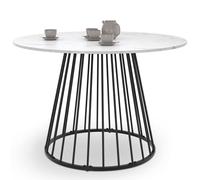IDMarket - Mesa de comedor redonda YUNA 6 personas con tapa de mármol blanco ALASKA y pata de alambre negro 110 cm