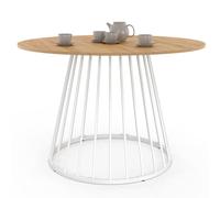 IDMarket - Mesa de comedor redonda YUNA para 6 personas con tapa de madera y base de metal blanco de 110 cm